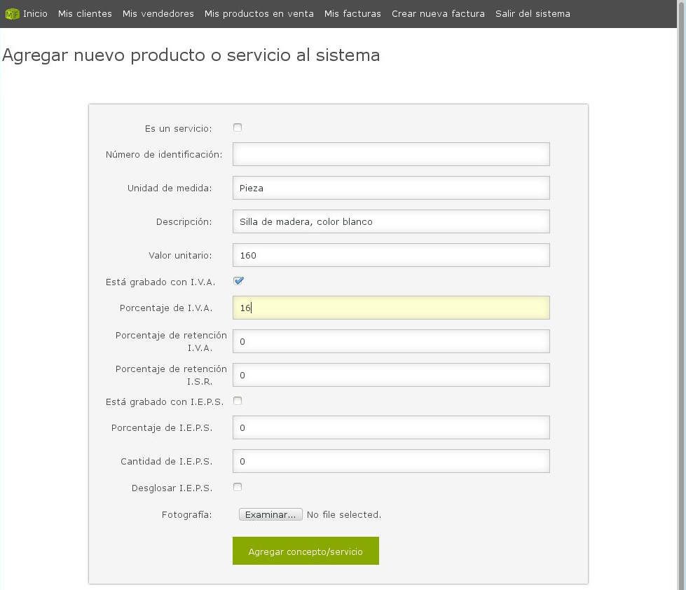 Agregar producto o servicio